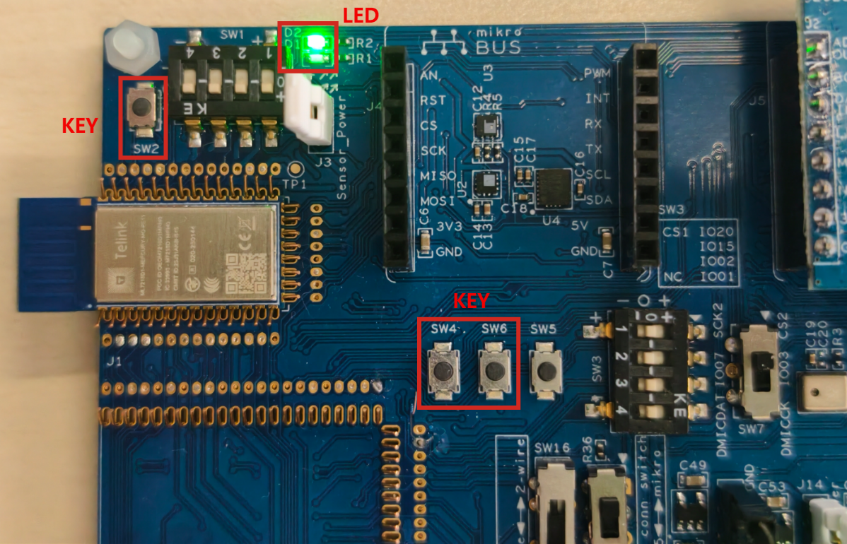 Keys and LEDs on the board