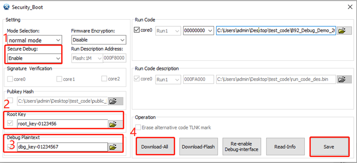 Burning steps for Secure Debug