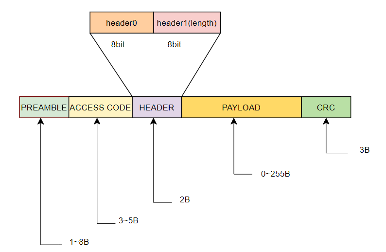 Structure of BLE variable-length payload packet
