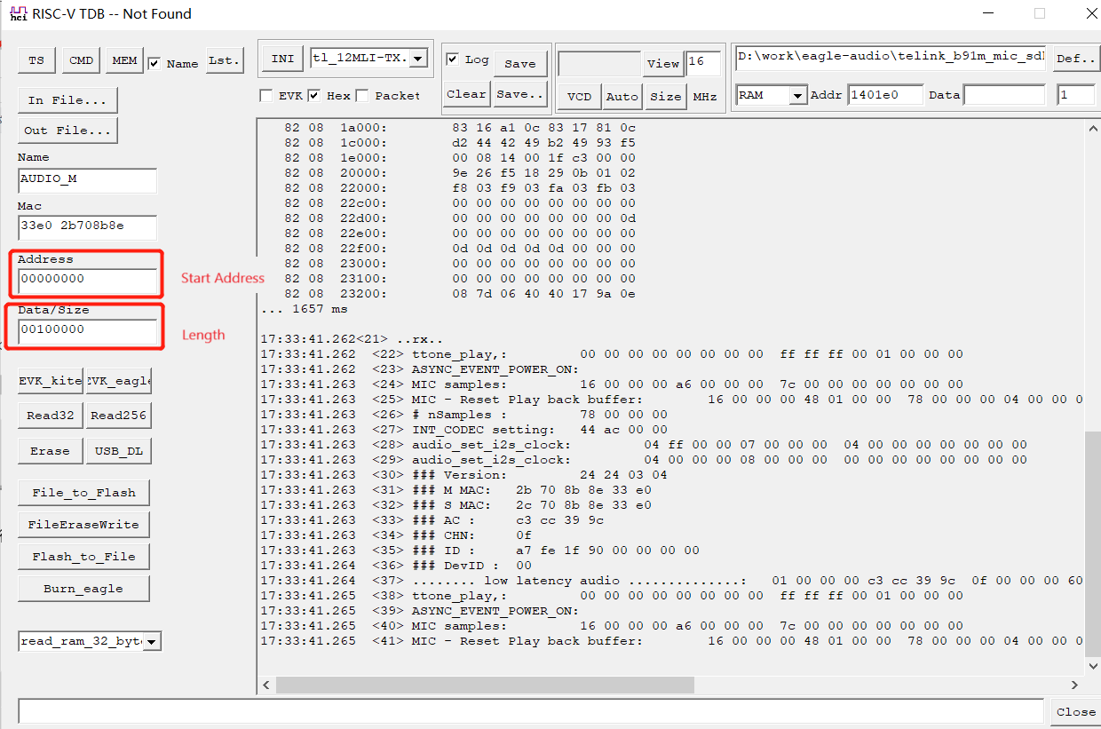 Input Flash Start Address and Read Length