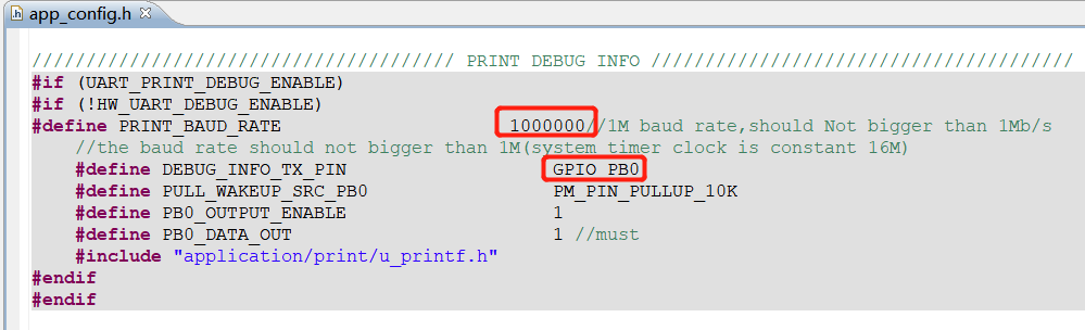 UART parameter settings