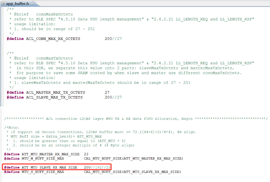 DLE and MTU settings