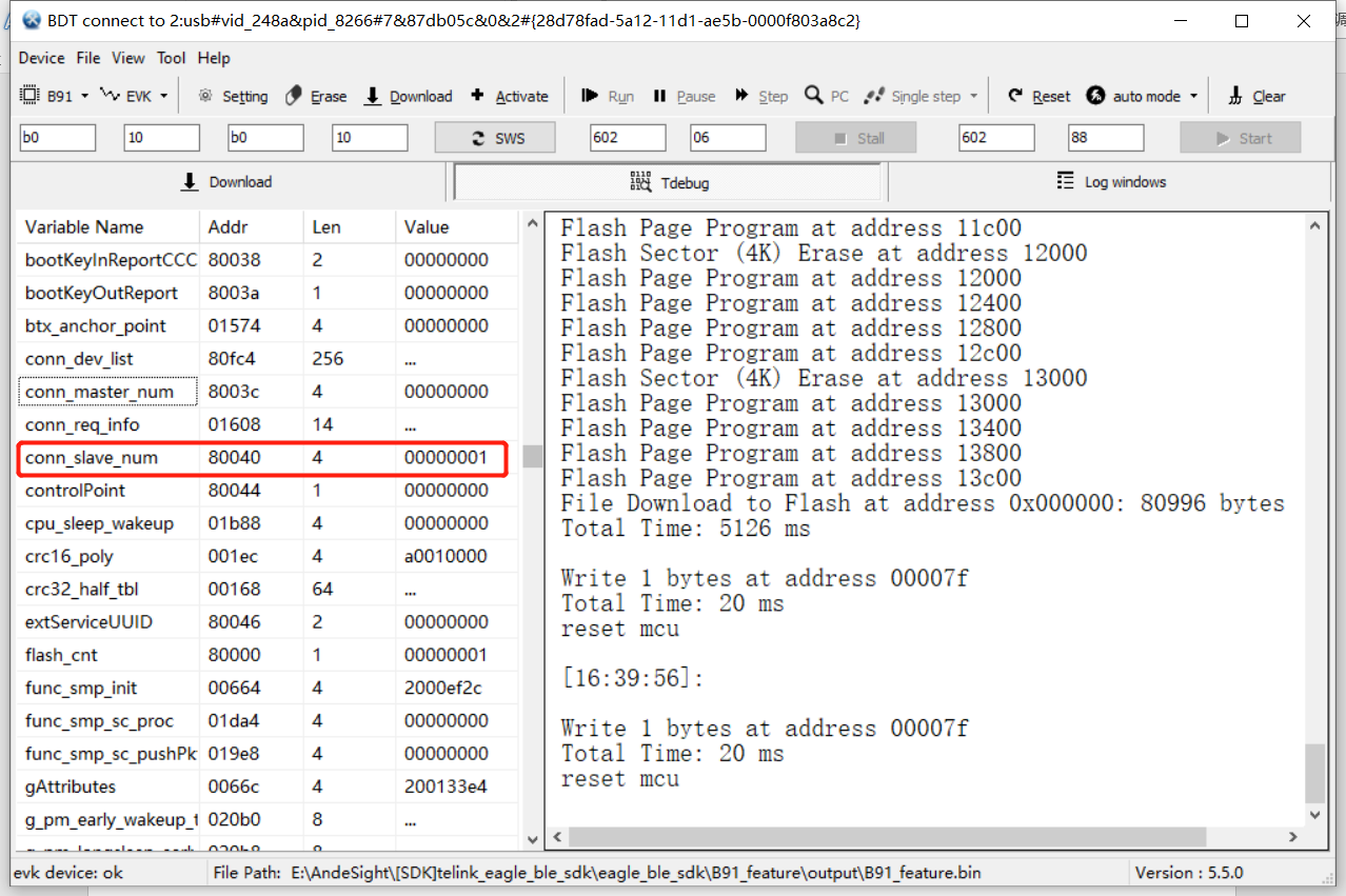 conn_slave_num=1 in Tdebug