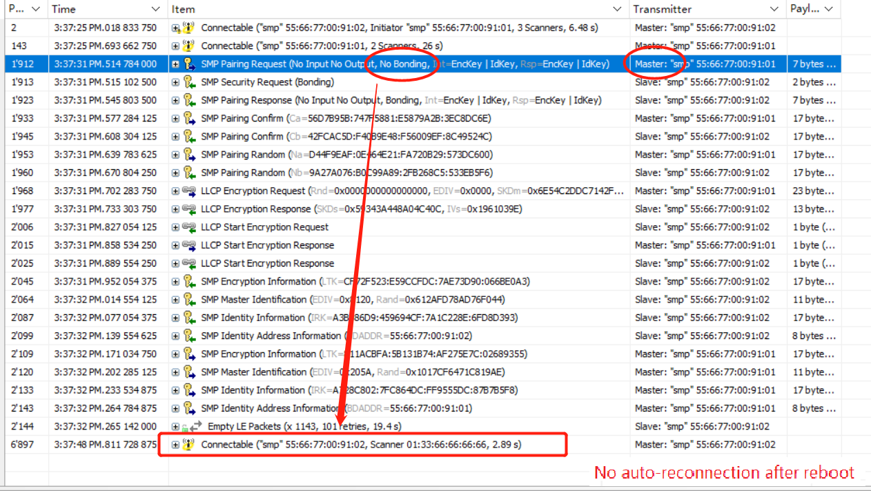 Packet capture of Legacy Just Works Master NoBonding