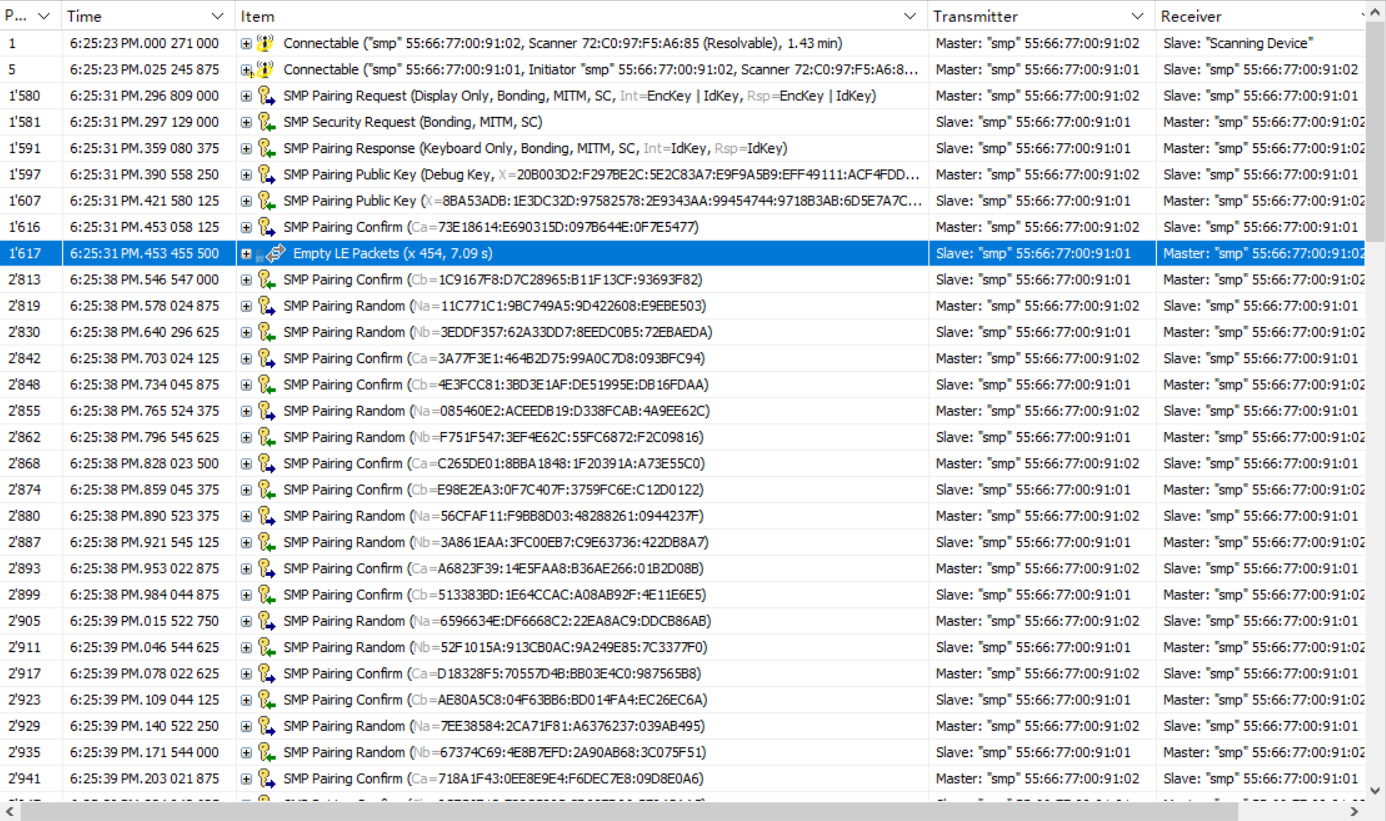 Packet capture of SC Passkey Entry MDSI