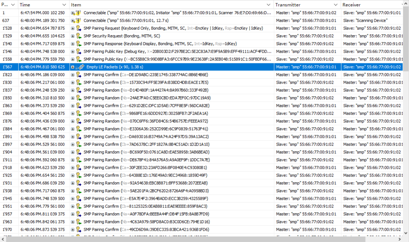 Packet capture of SC Passkey Entry MISD