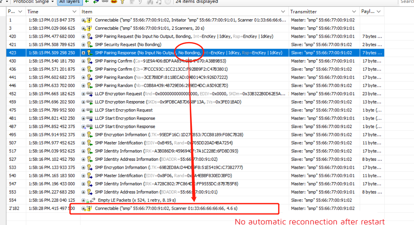 Packet Capture – Legacy Just Works Slave NoBonding