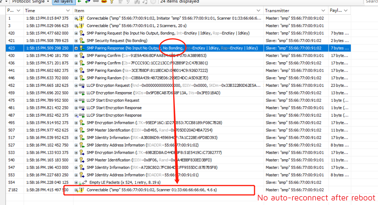 Packet Capture of Legacy Just Works Peripheral NoBonding