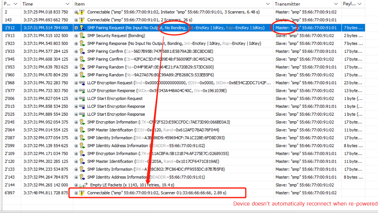 Packet Capture of Legacy Just Works Central NoBonding