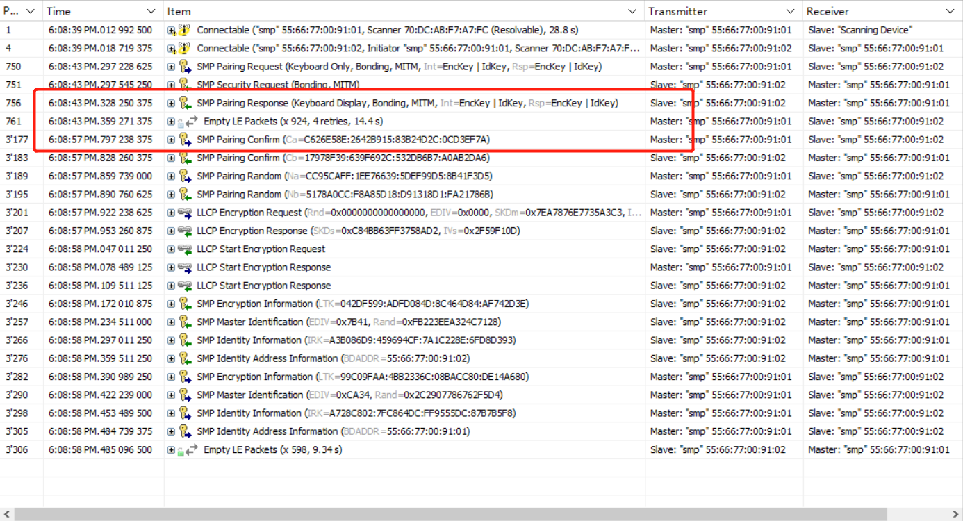 Packet Capture of Legacy Passkey Entry CIPD