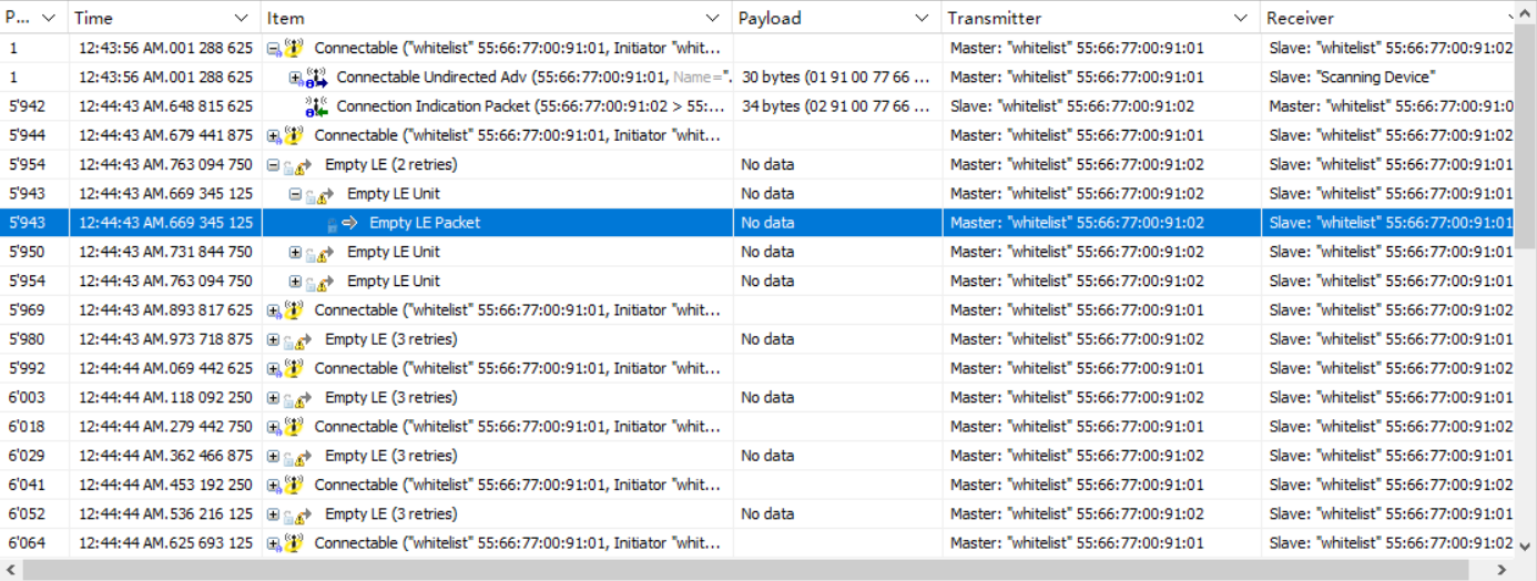 Packet Capture of Peripheral Connects to Non-whitelisted Central