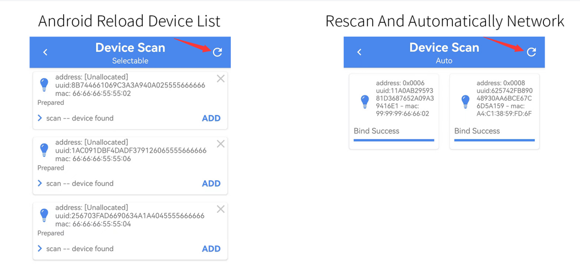 Android device reloads device list & rescan and auto-networking