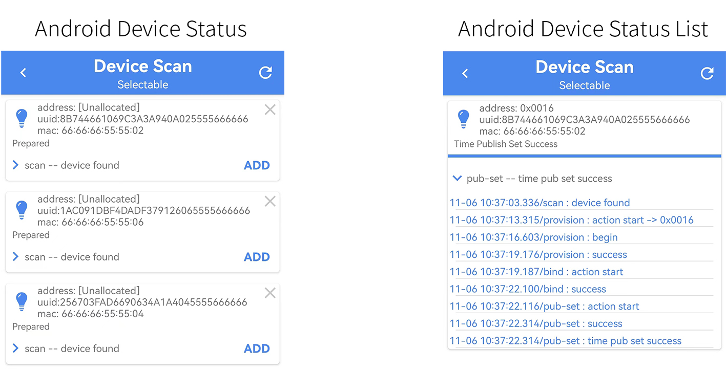 Status display for android manual mode add device process