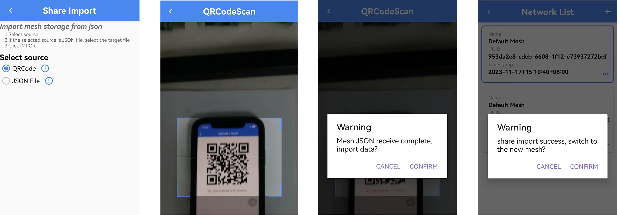 Android QR code import network interface
