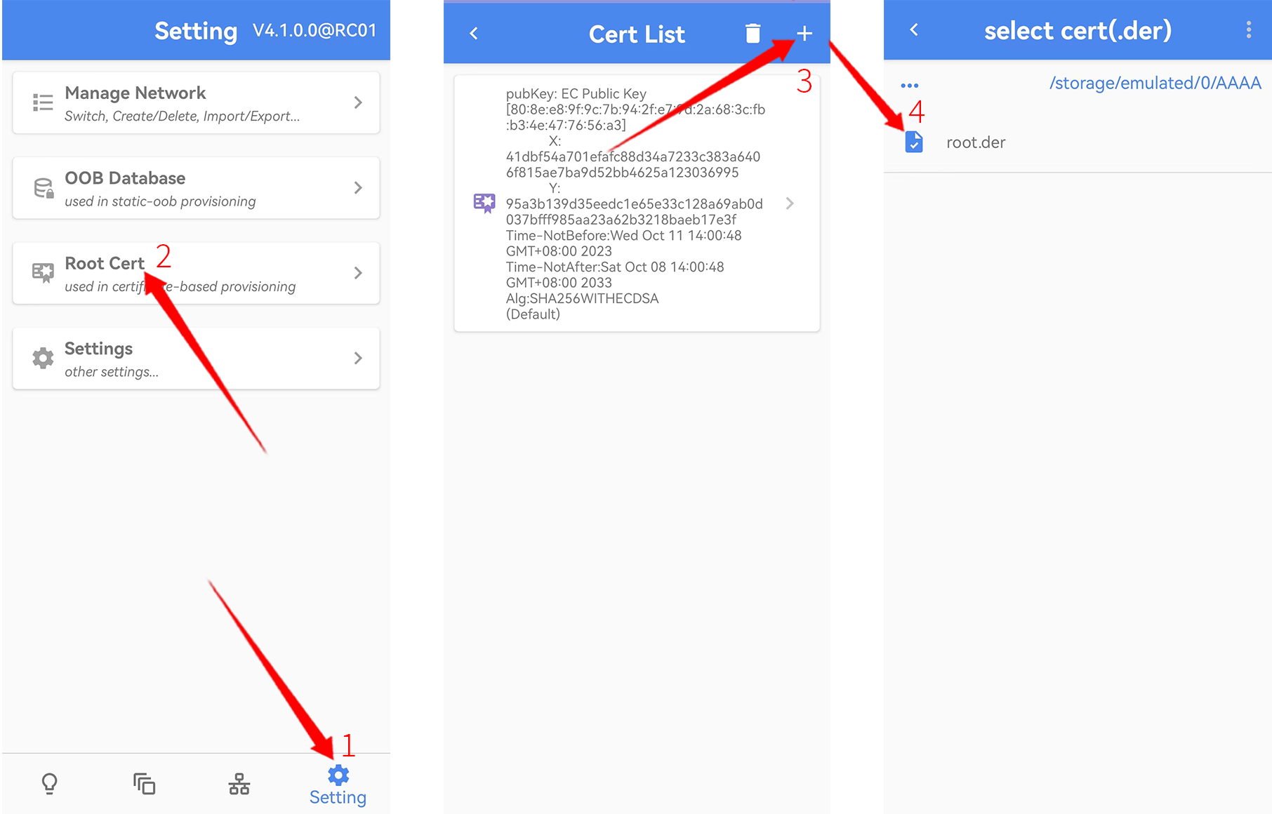 Import root.der certificate for Android