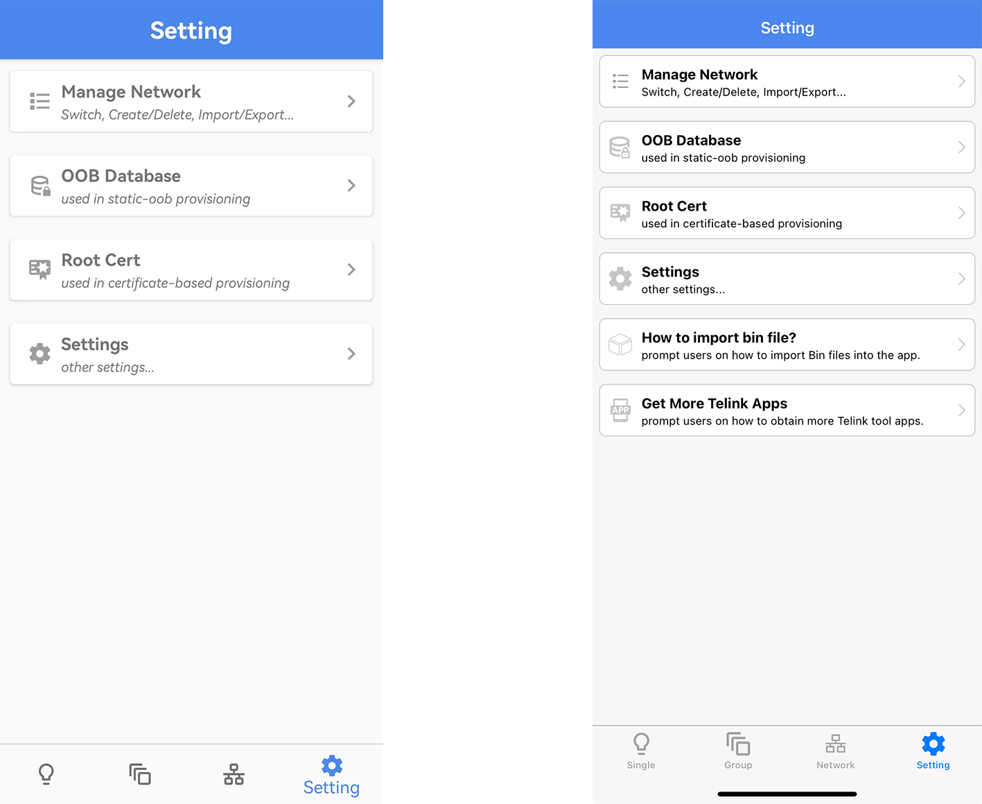 Android & iOS setting interface