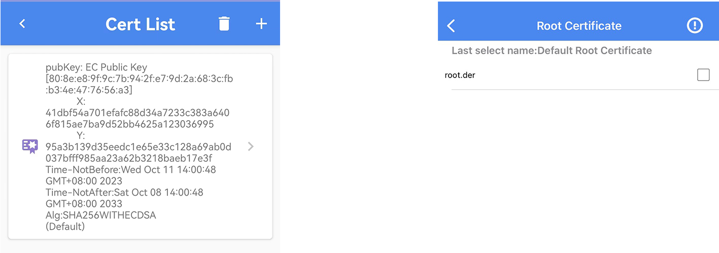 Android & iOS cert list interface