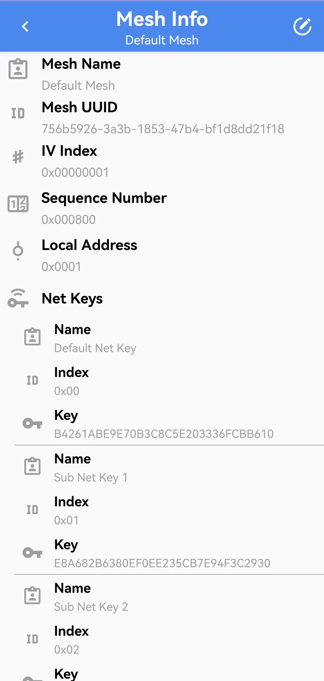 Android Mesh info interface