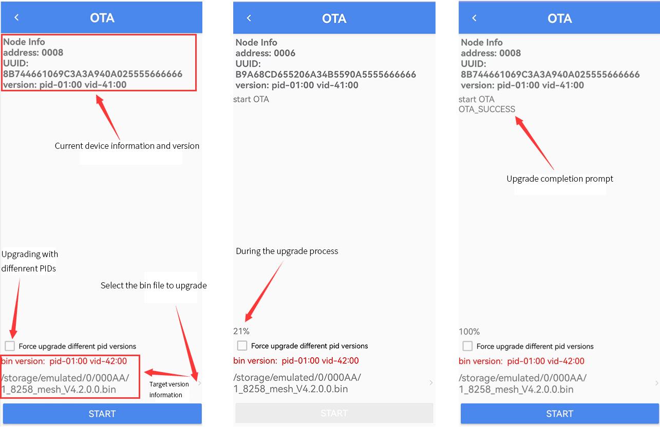 Android device OTA interface