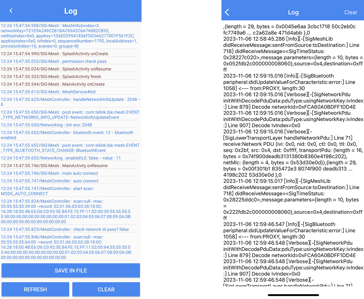 Android & iOS log interface