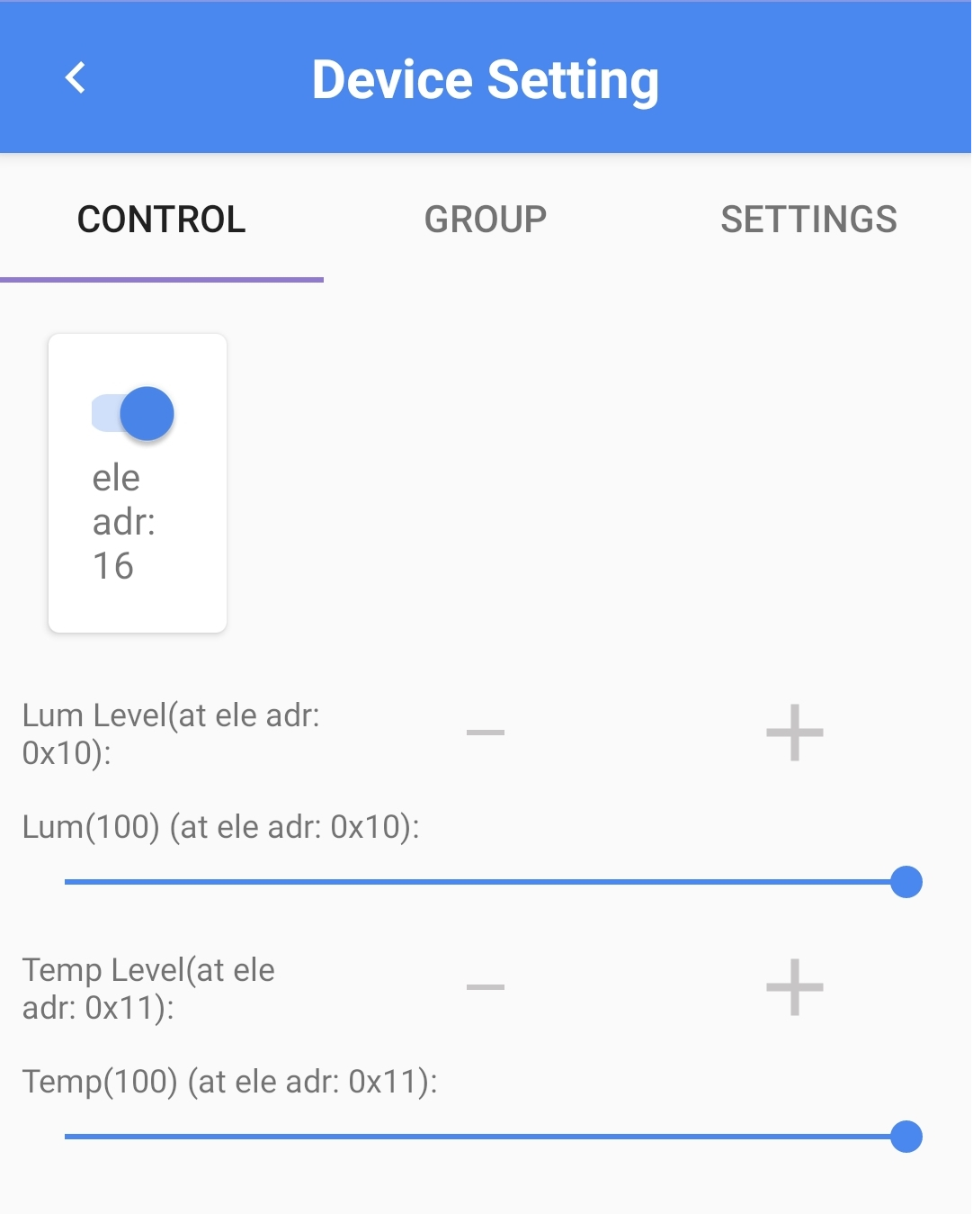 The light device setting interface