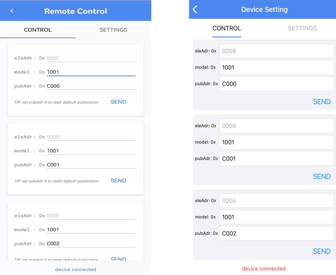 Android & iOS switch device setting interface