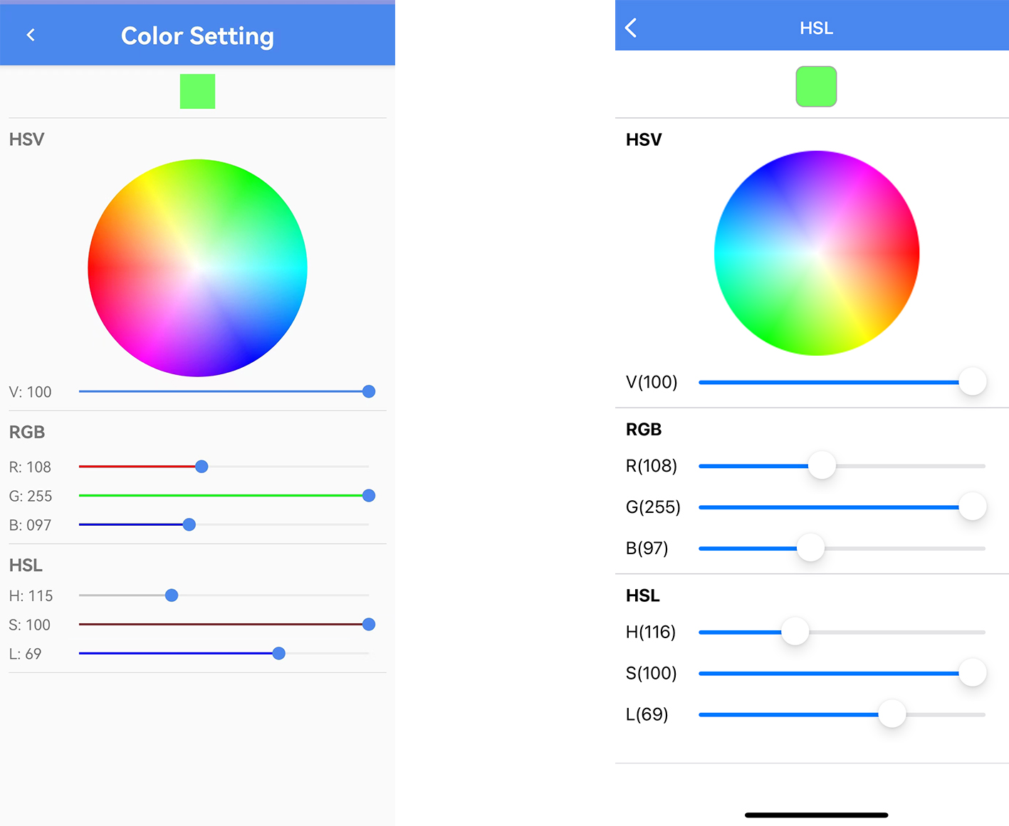 Android & iOS HSL interface