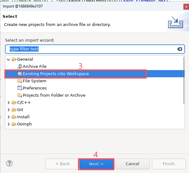 Select Existing Projects into Workspace