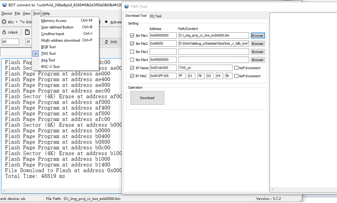 TWS Tool interface