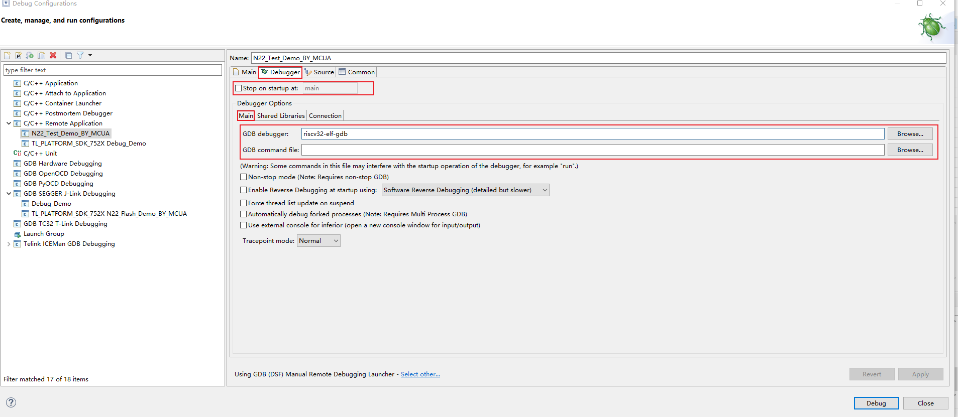 Debugger configuration