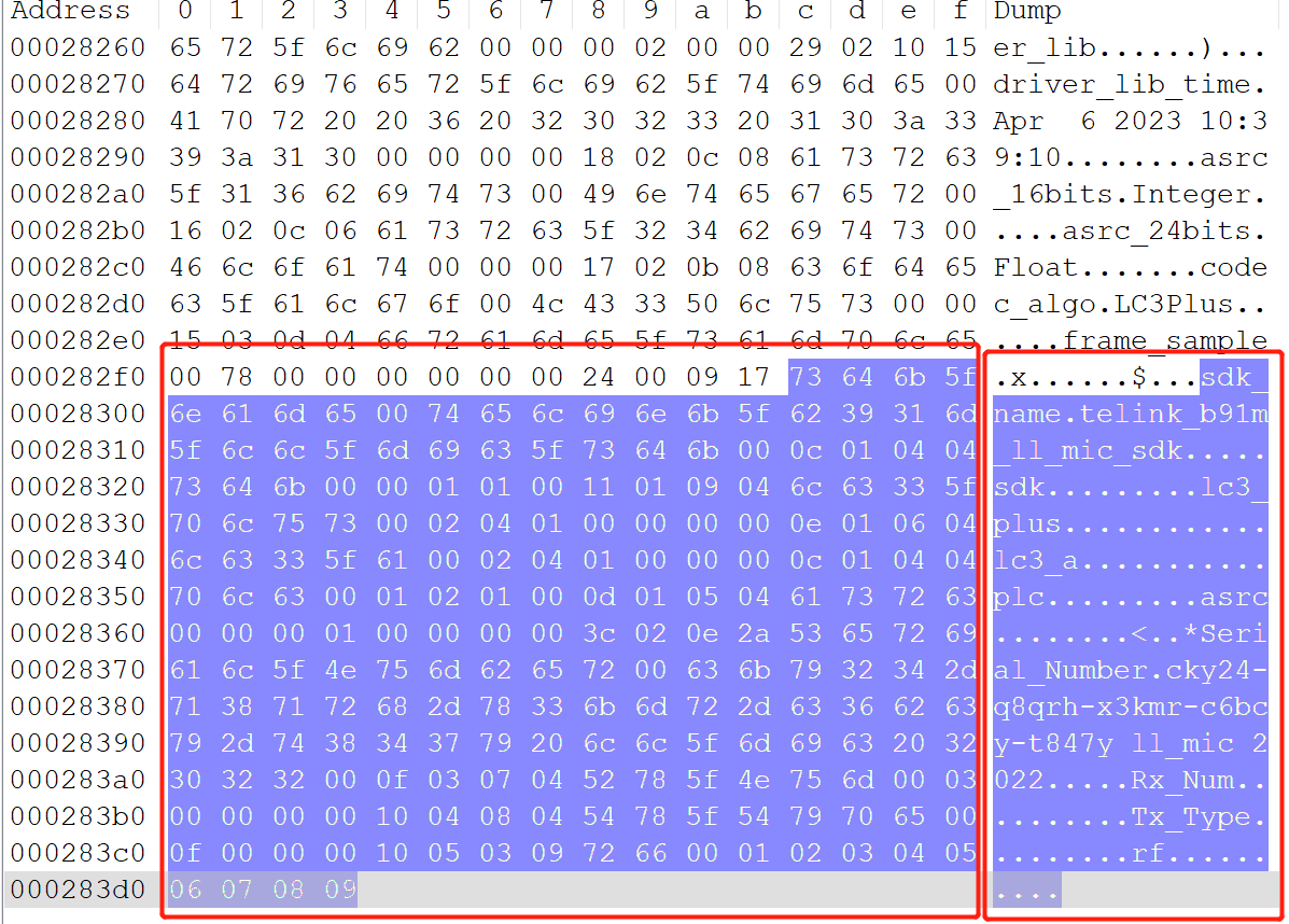 Hex display of bin file