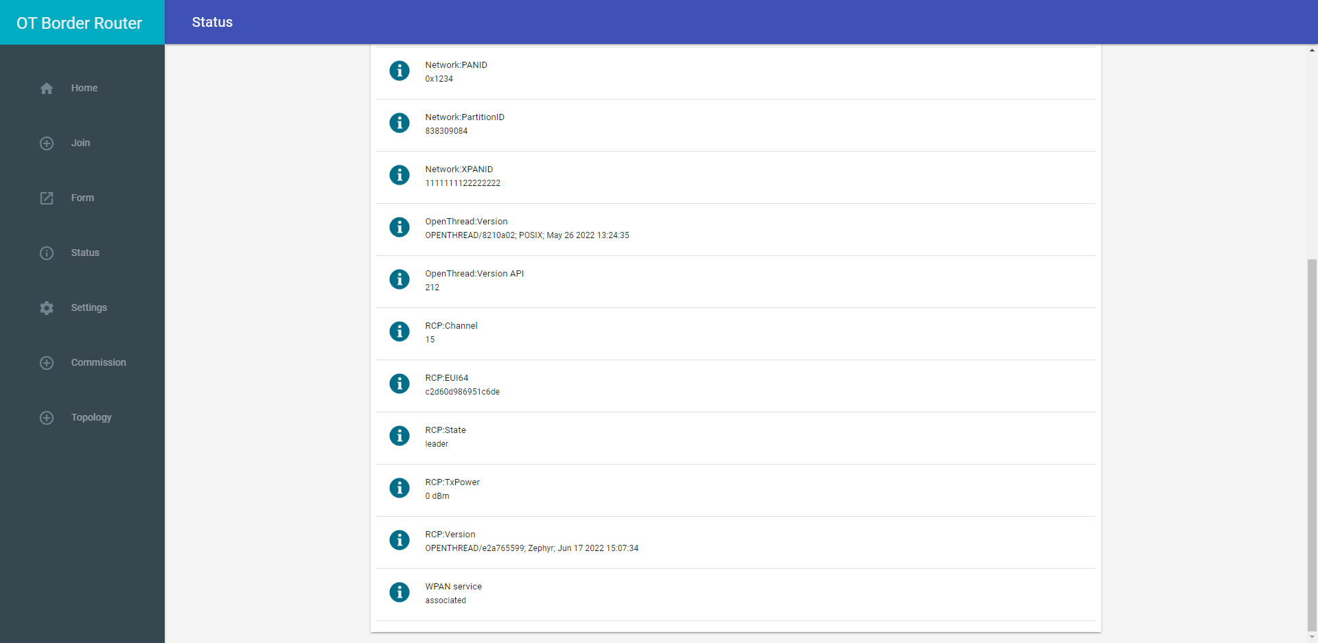 Status After Thread Network Connection