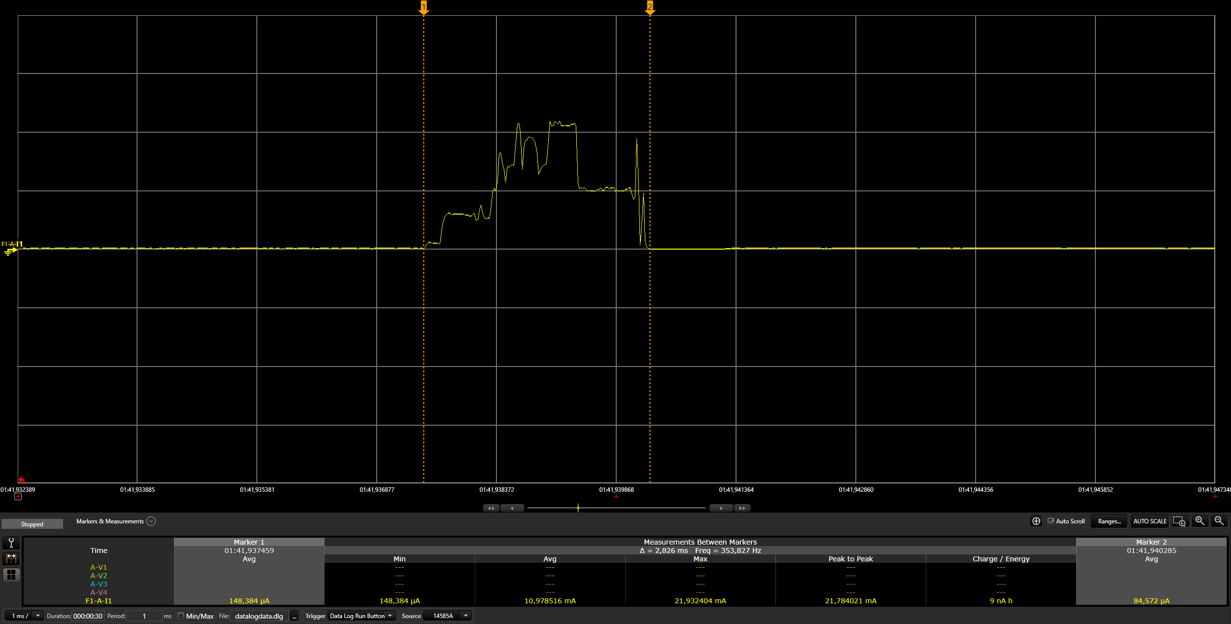 BLE connection interval 1 peak current @ 45ms