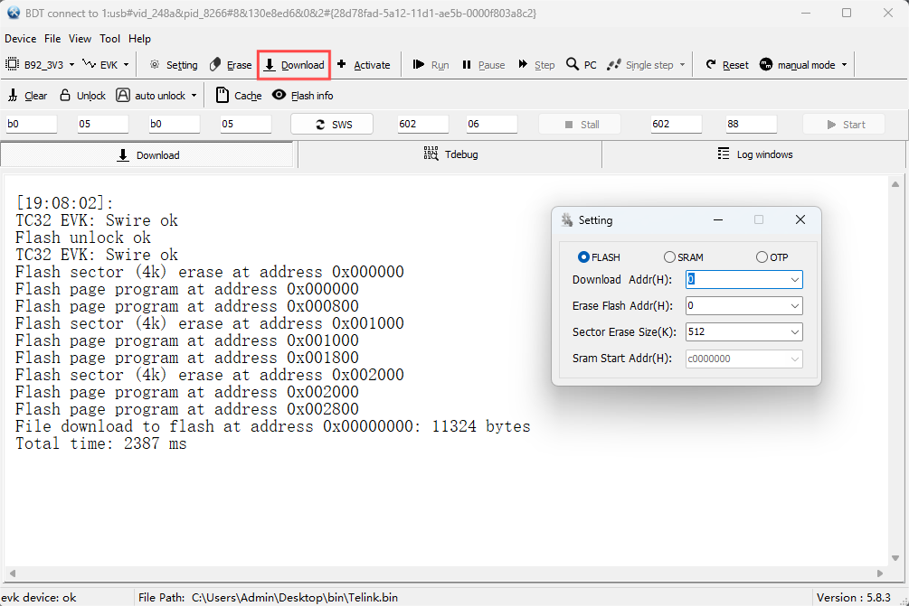 Download firmware into Flash via Burning EVK mode