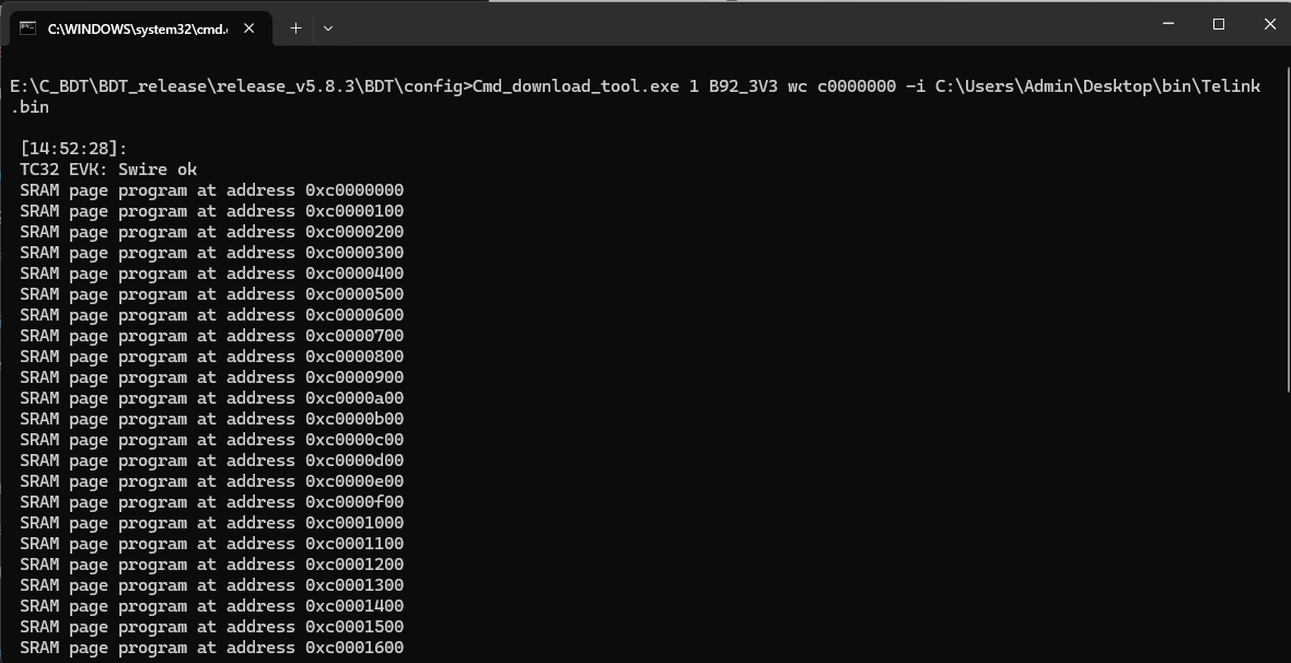 Download into SRAM in EVK mode