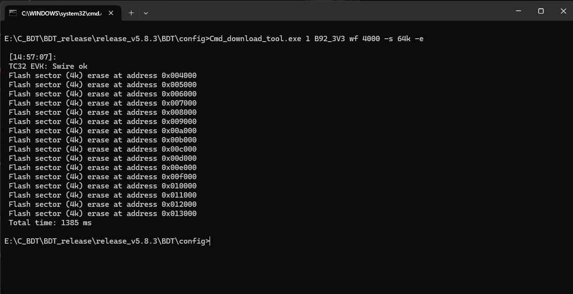 erase flash space via EVK mdoe