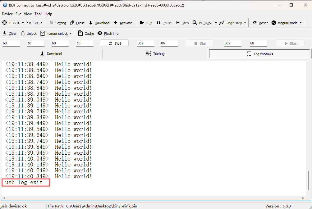 Exit 'usb log' mode