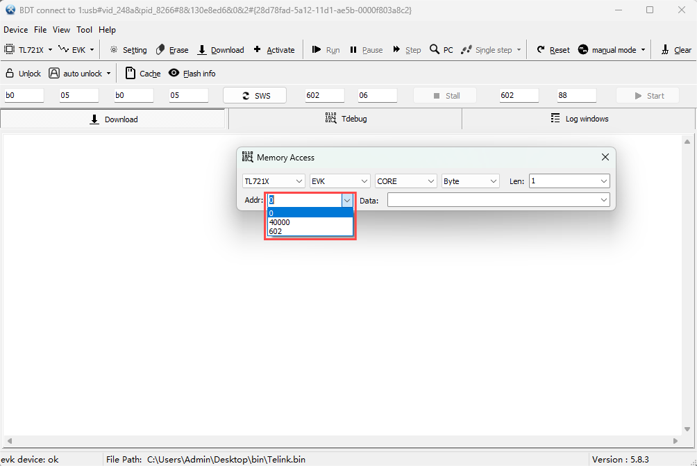 Offset of the starting address