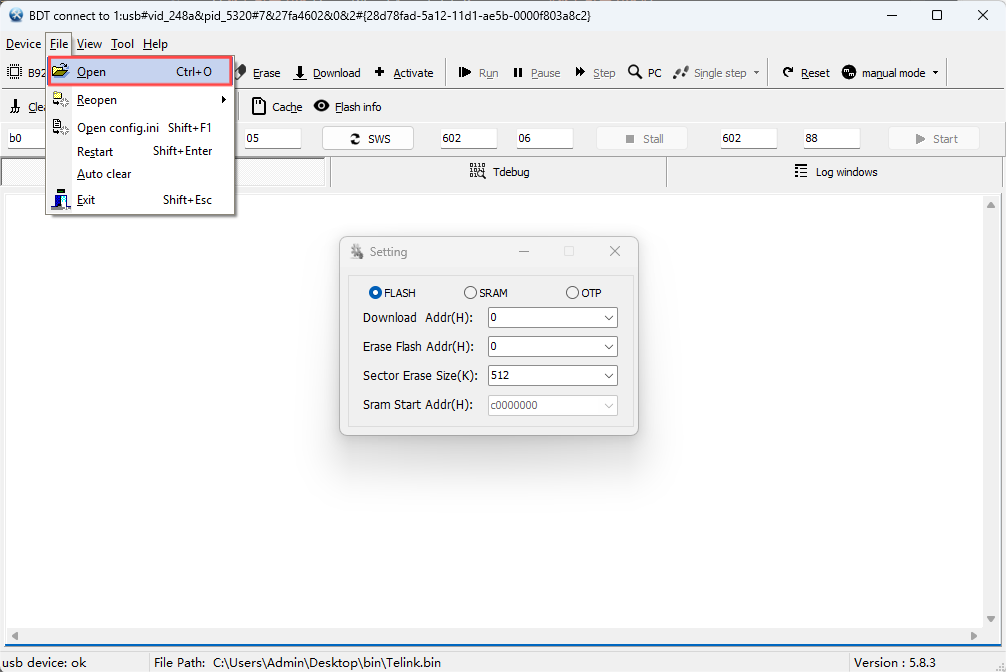 Open file select window