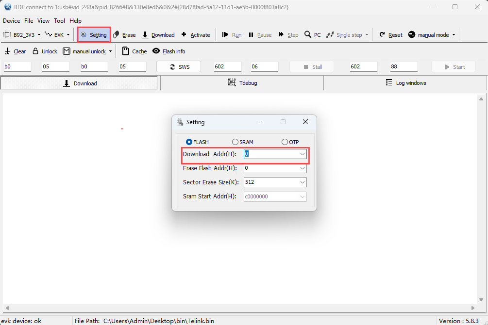 Open the 'Setting' Dialog