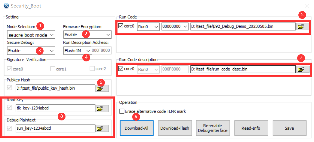 "Secure Boot + Firmware Encryption + Secure Debug" burning steps