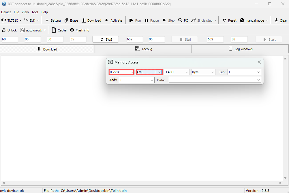 Select MCU type and communication mode