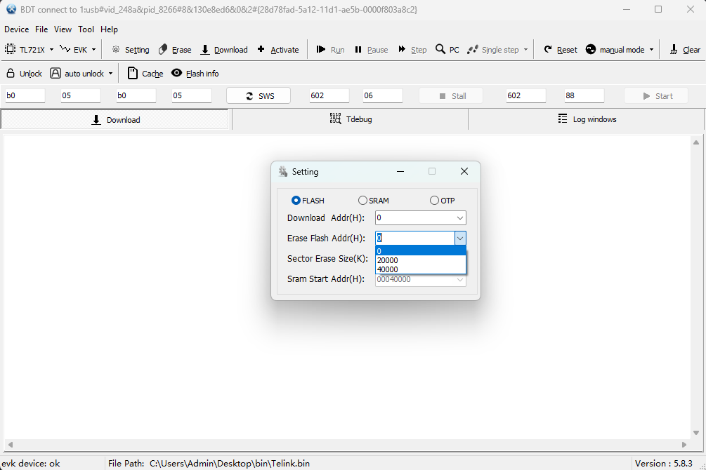 Select starting address