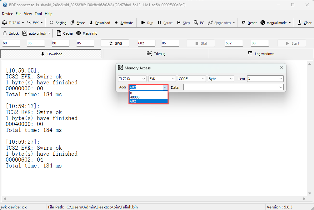 Set starting address and initiate reading