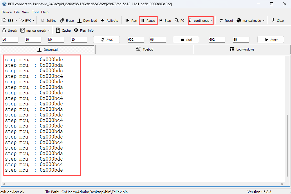 Step MCU in 'continuous' mode
