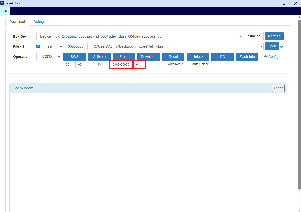 Set Erase Address and Size