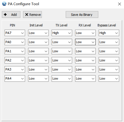 "PA Configure Tool" interface