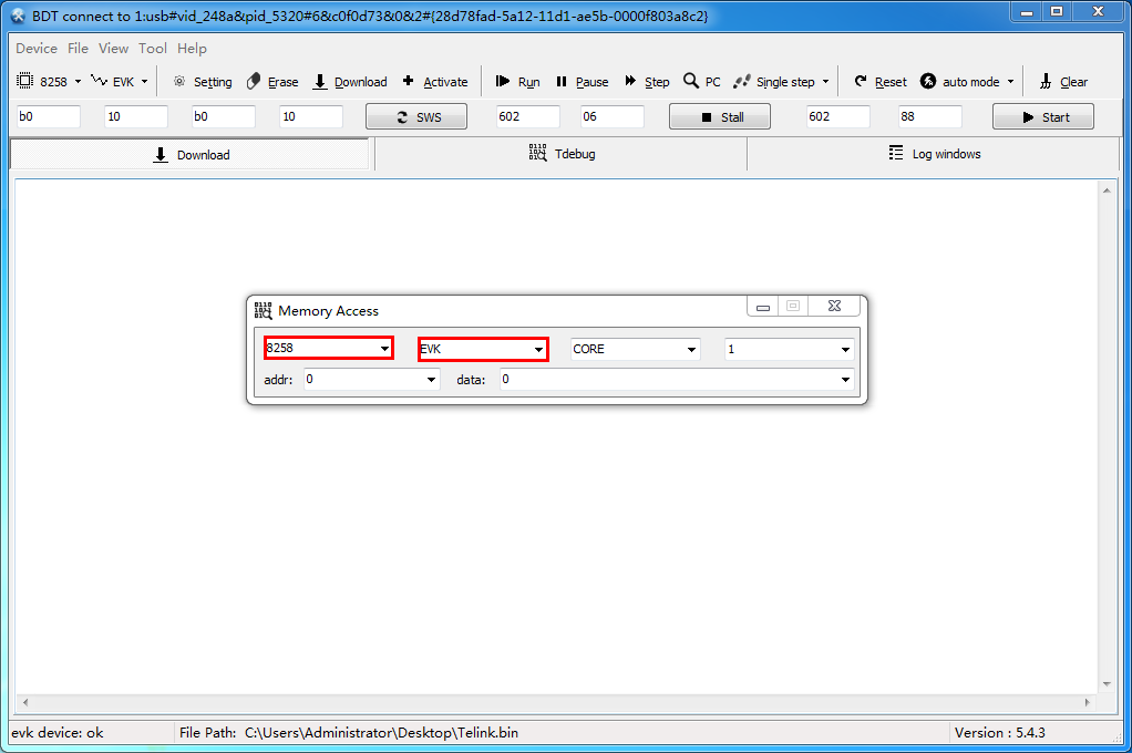 Select MCU type and communication mode