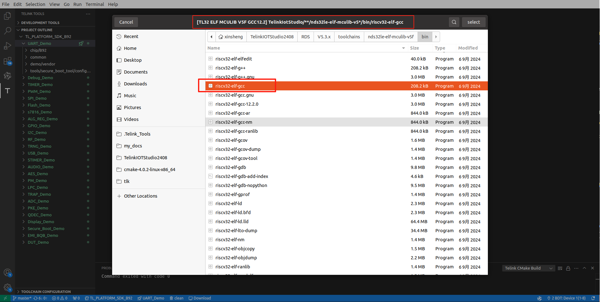Select 'gcc' File