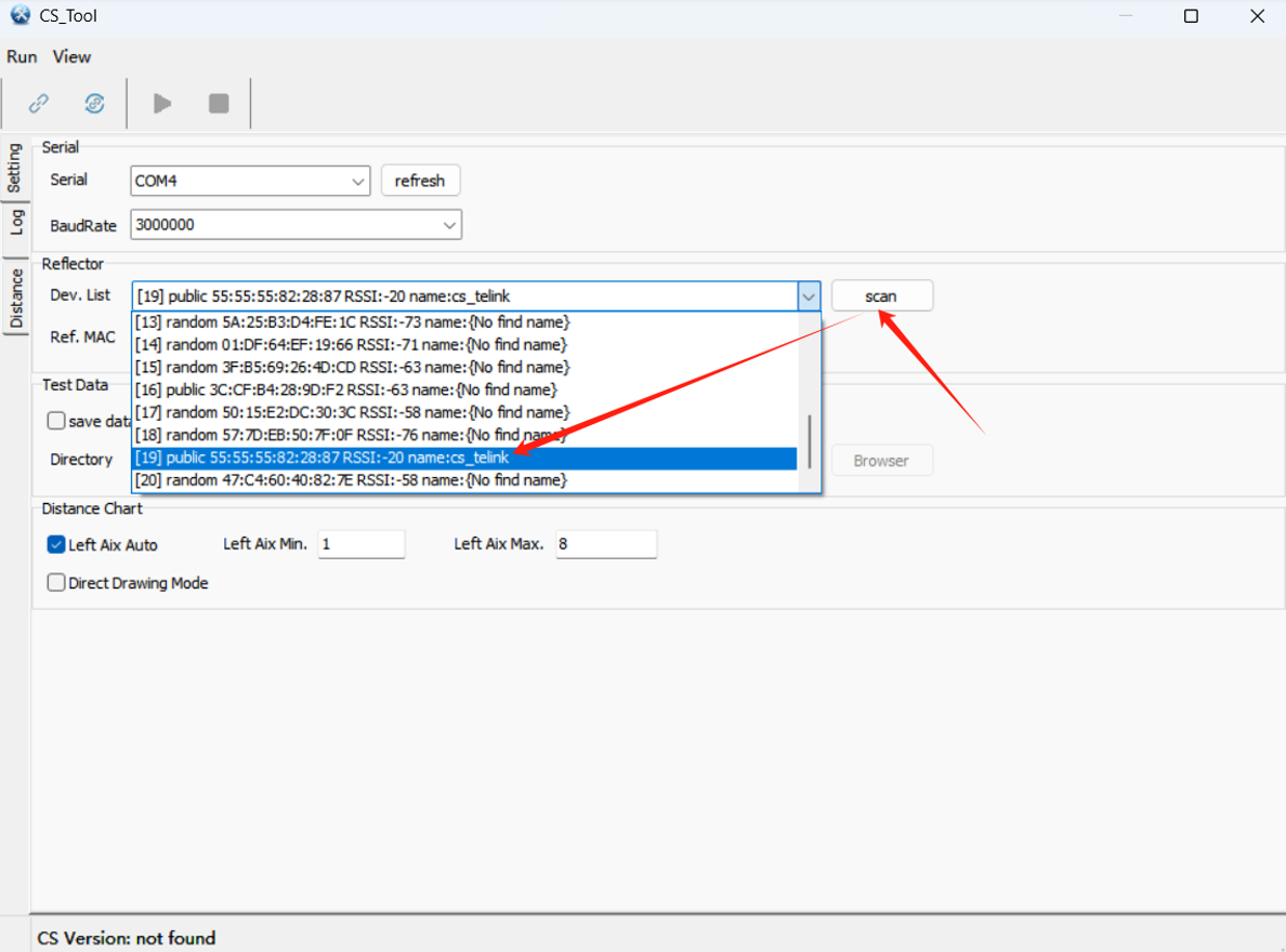 扫描并选择cs_telink设备